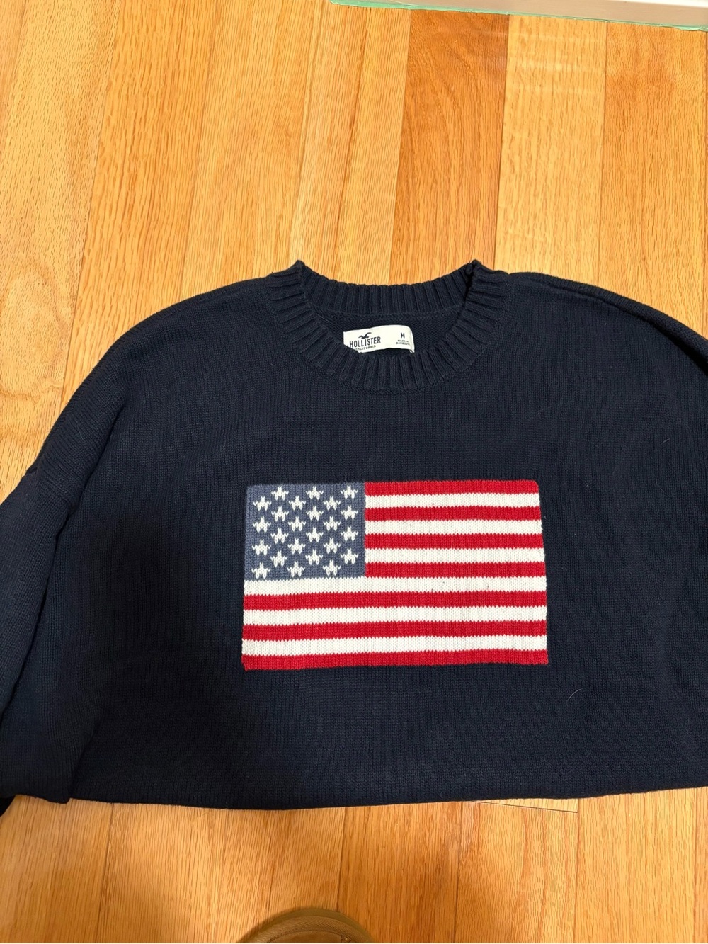 Hollister Navy Crewneck Sweater with Flag Motif